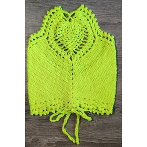Neon Handmade Crochet Crop Top High Neck Tie Laced‎ Back Festival Hippie Boho